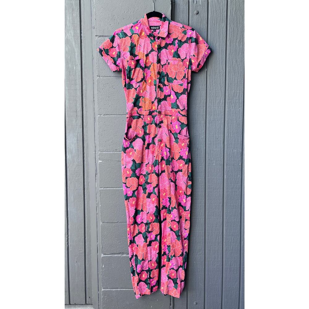 Mixed by Nasrin Ruby Jumpsuit TS Tall Small EUC Cotton Stretch Red Floral - Picture 4 of 9